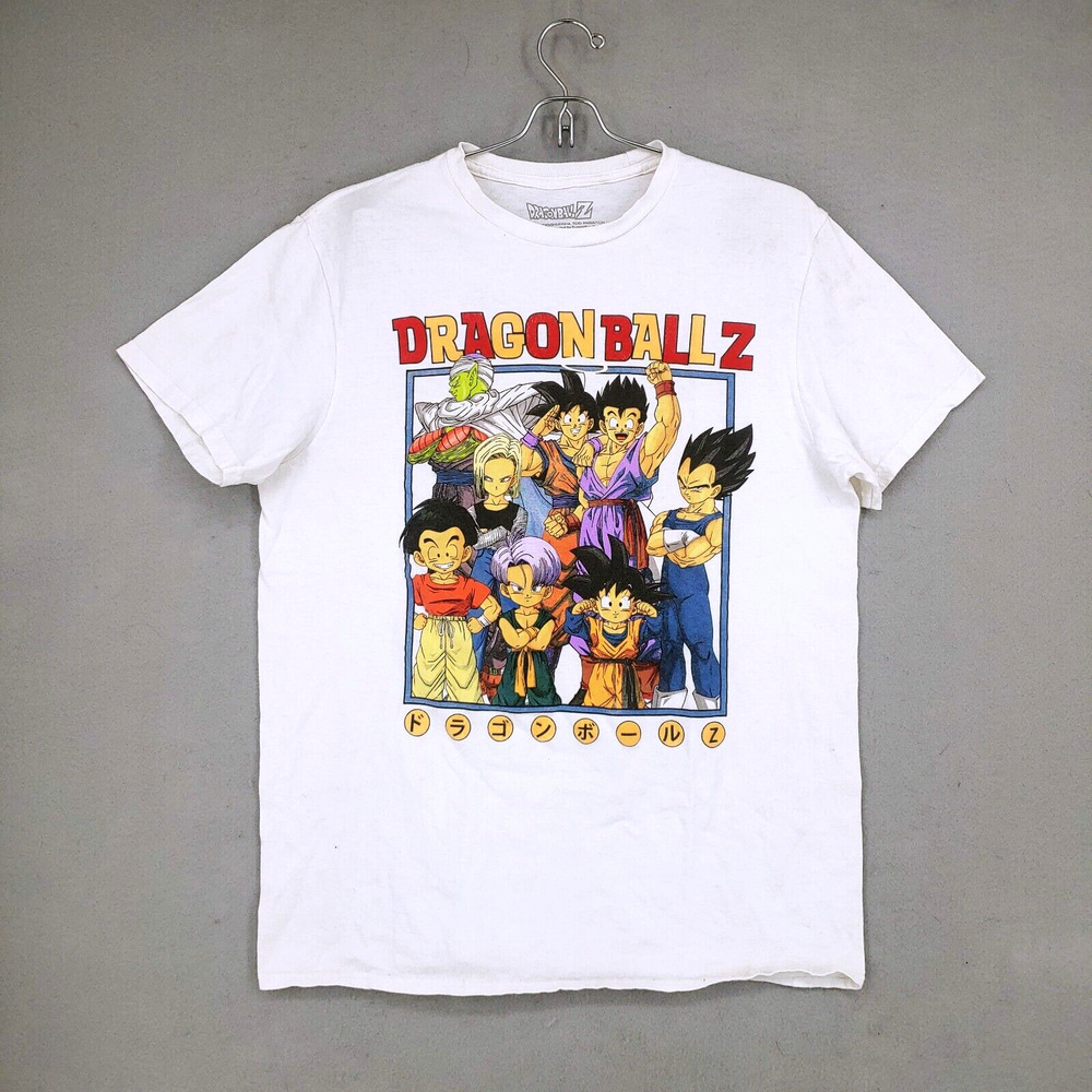 Vintage Dragonball Z Kanji Characters T-Shirt White Graphic Tee Men's Med